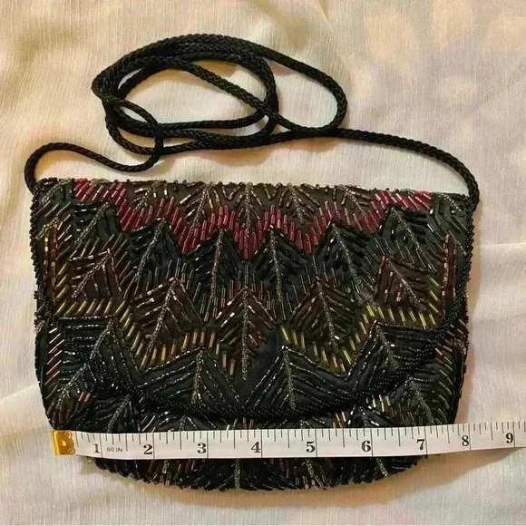 VGT Hand Beaded Multi-color Clutch with Corded Shoulder Strap - Picture 10 of 14